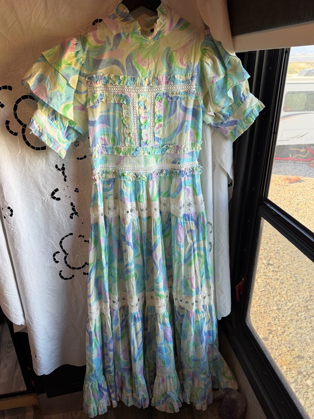 NWT Love & Liberty Pastel Boho Maxi Dress Ruffle Lace Cottagecore Y2K S